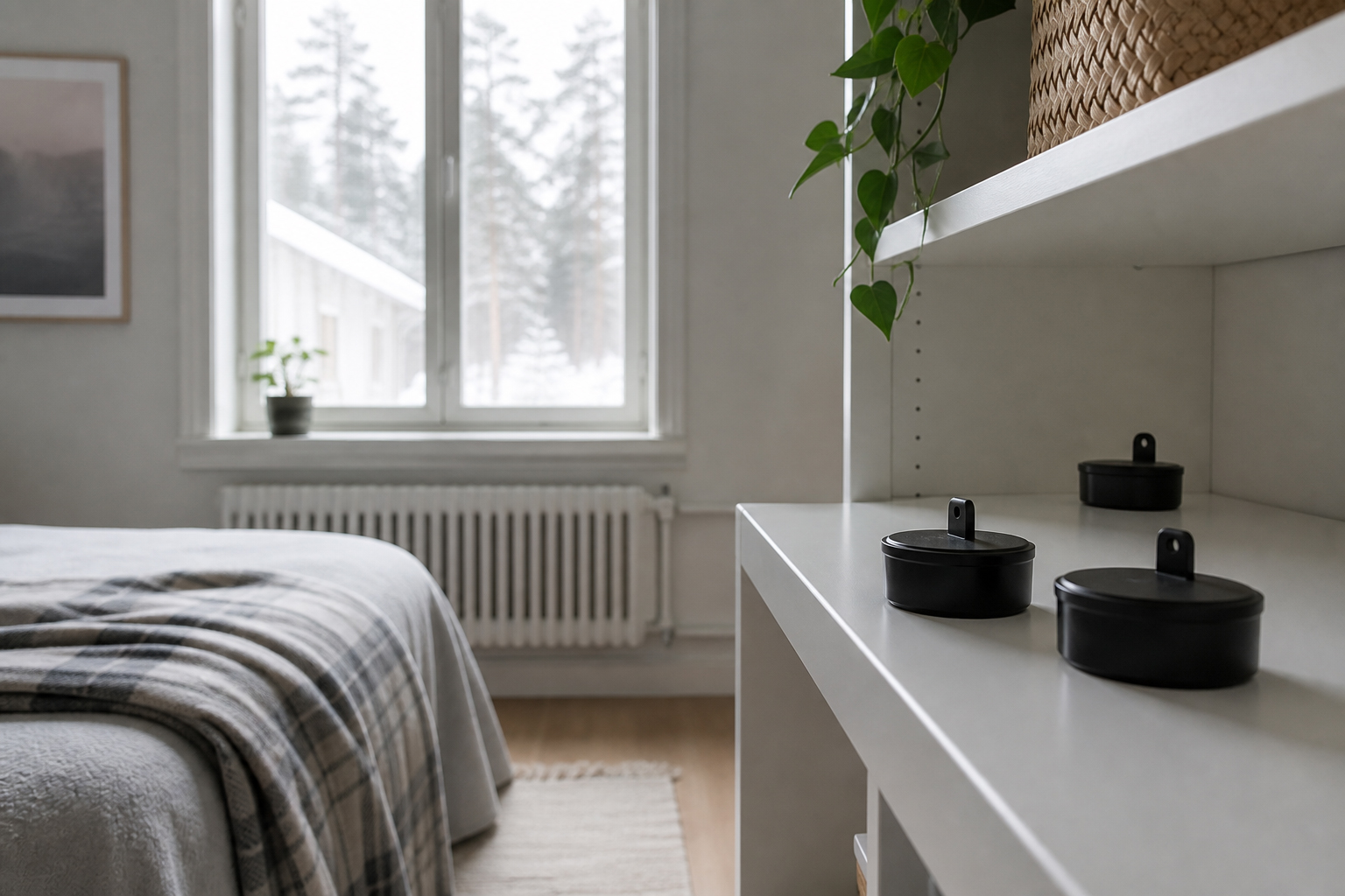 Radonmittauspurkit makuuhuoneessa lämmityskaudella